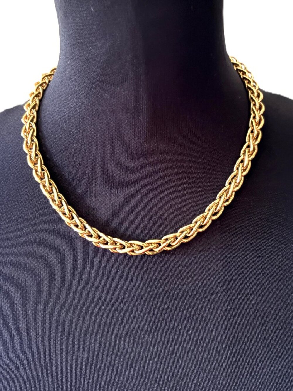 Vintage Monet Signed Gold Tone Woven Link Statement Necklace